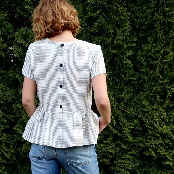 OFFON Linen Peplum Blouse in Yellow, L - Picture 13 of 14